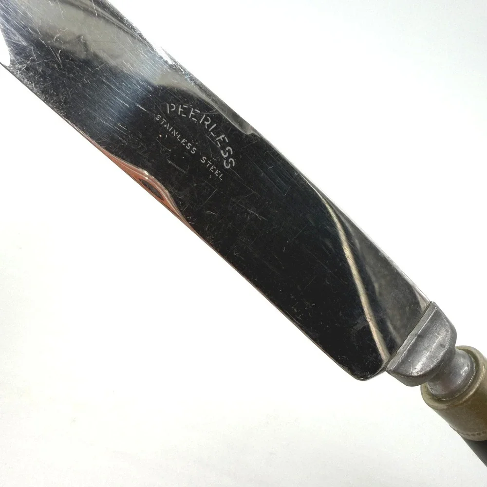 Peerless Vintage Stainless Steel Knife Black Faux Antler Handle 13.5 In Serrated